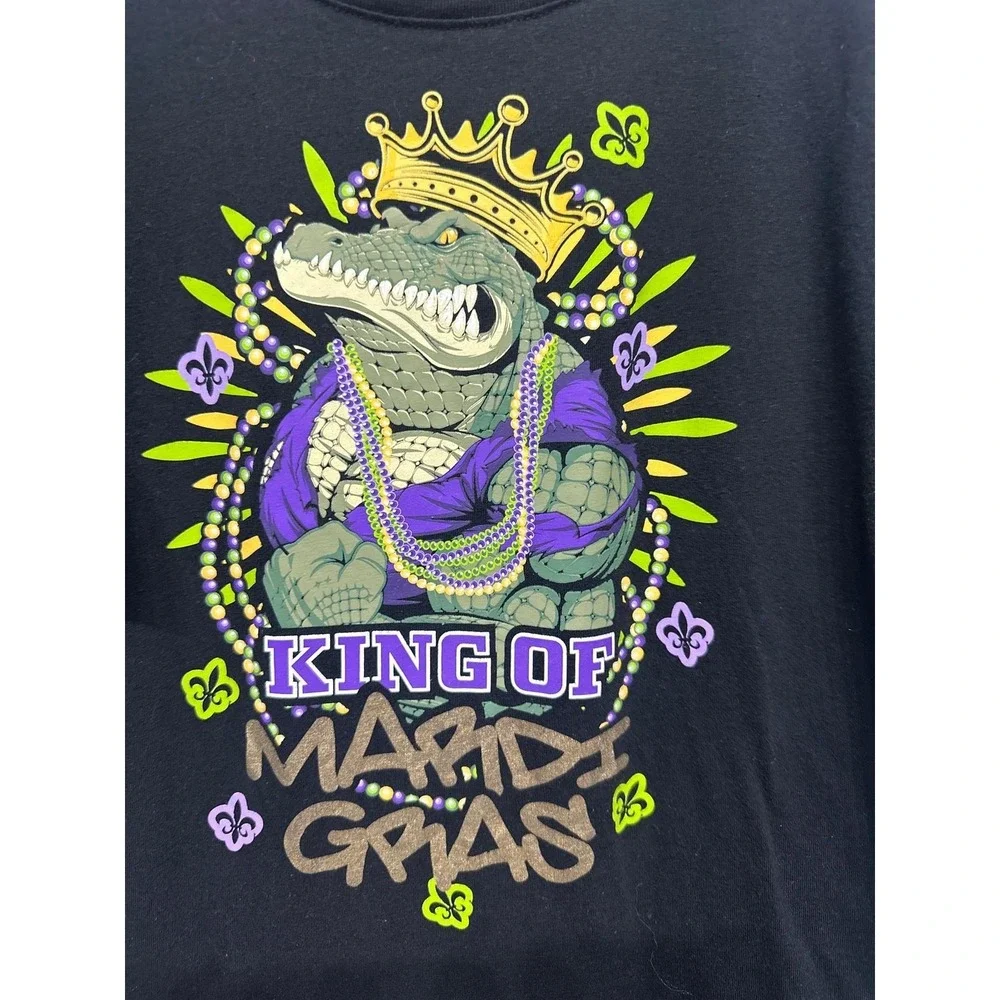 Mardi Gras Graphic T-Shirt Boys 10/12 Black King Gator Alligator